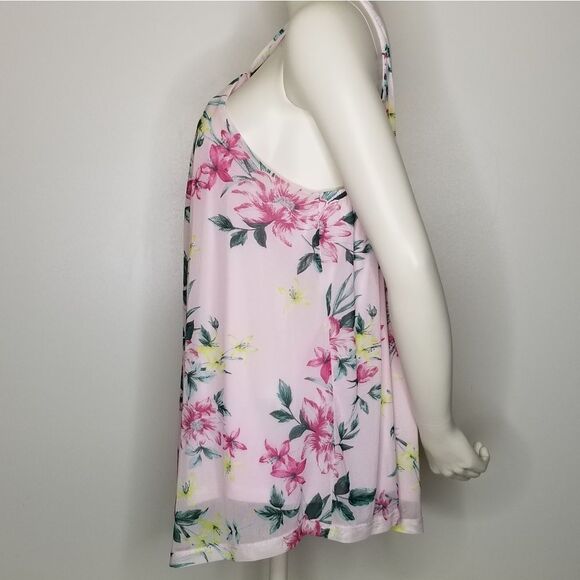 Torrid Mesh Halter O-Ring Tank Top All Over Floral Print Pink Size 2 - Picture 4 of 12